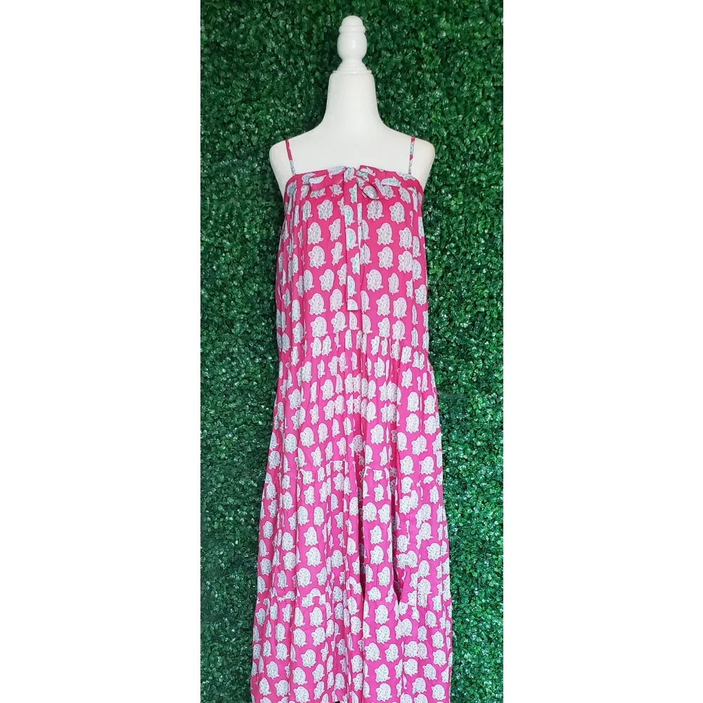 81. SZ Blockprints™ X J.Crew tie-front tiered maxi dress in bright-pink paisley - Picture 6 of 13